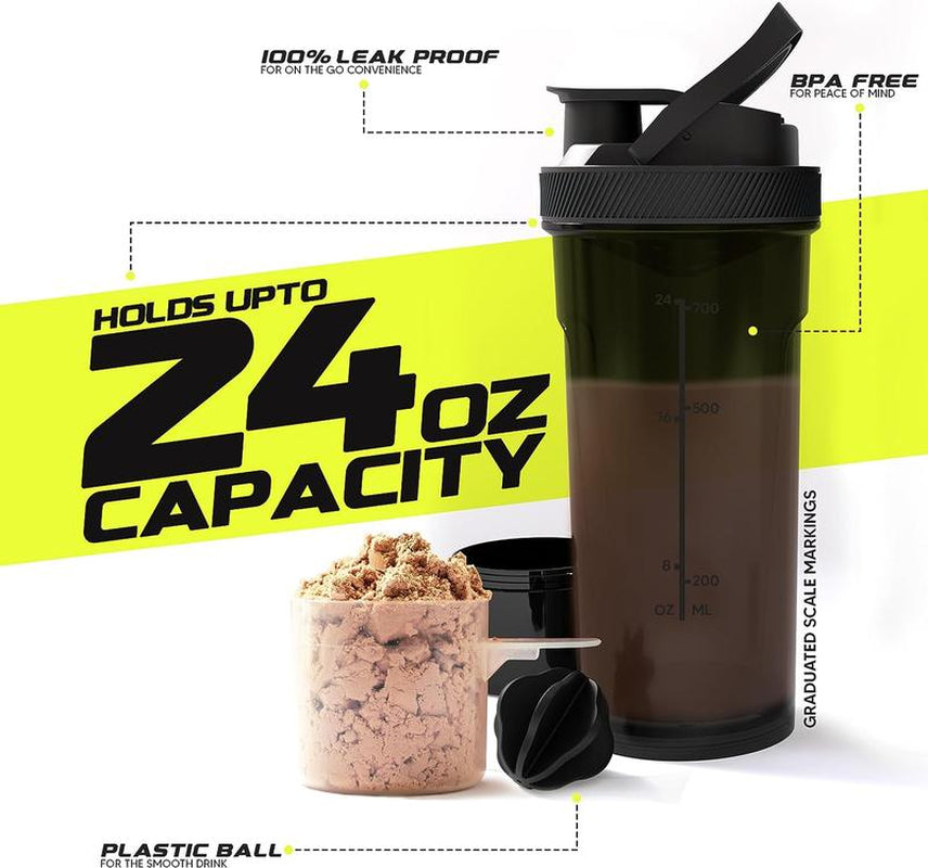 2-Pack Shaker Bottle - 24 Ounce Protein Shaker Bottle