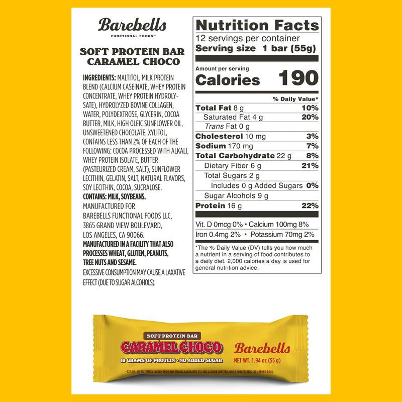 Barebells Soft Protein Bars Caramel Choco - 12 Count, 1.9Oz Bars - Protein Snacks with 16G of High Protein - Fluffy Chocolate Protein Bar with 2G of Total Sugars - Soft Protein Snack & Breakfast Bars