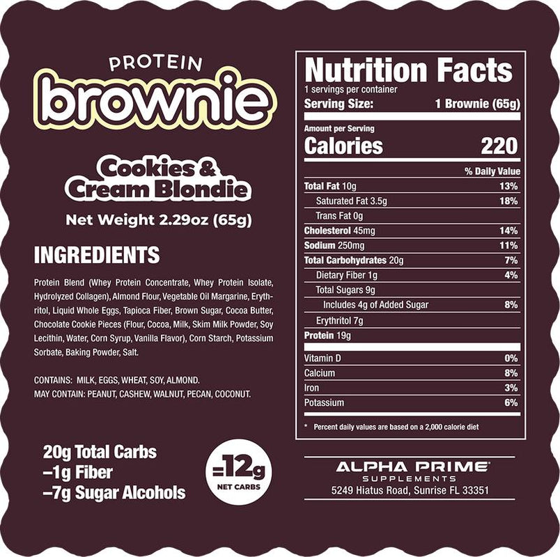12 Pack - Cookie & Cream Blondie Prime Bites Protein Brownies - High Protein Snack