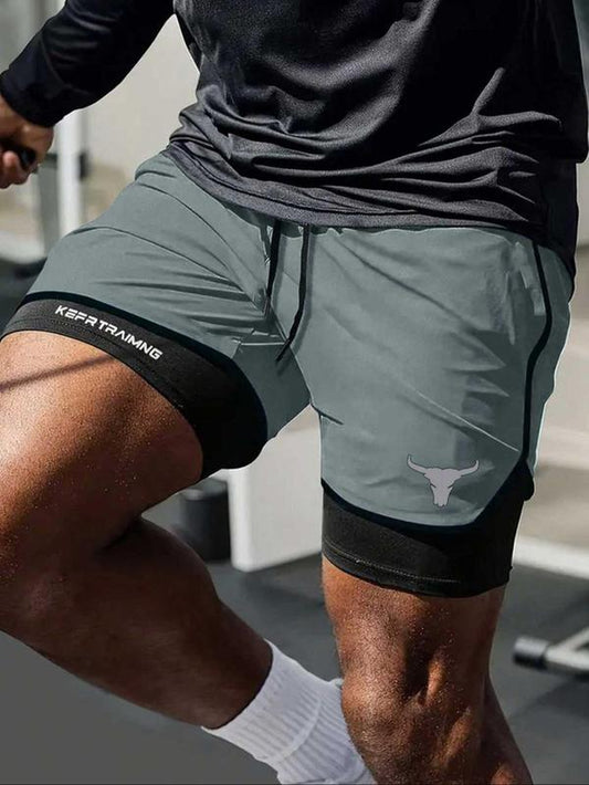 Men'S Regular Fit Bull Head Print Quick Drying Breathable Training Shorts, Casual Comfy Gym Workout Shorts for Summer, Men'S Bottoms for Indoor Outdoor Wear, Shorts for Men, Athletic Shorts