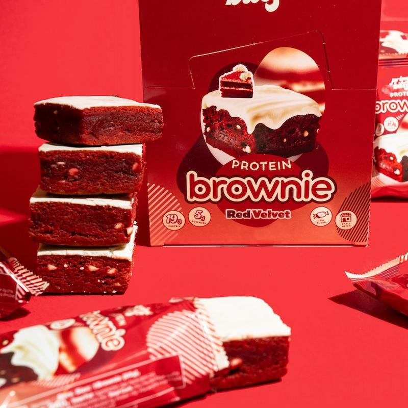 Red Velvet Prime Bites - 12 Pack - Protein Brownies with 19G Protein and 5G Collagen Snack - Fresh Baked High Protein Snack W/ Low Sugar