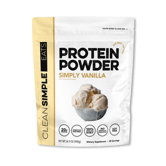 Clean Simple Eats Simply Vanilla Whey Protein Powder, Natural Sweetened and Cold-Processed Whey Protein Powder, 20 Grams of Protein (30 Servings) Protein Powder