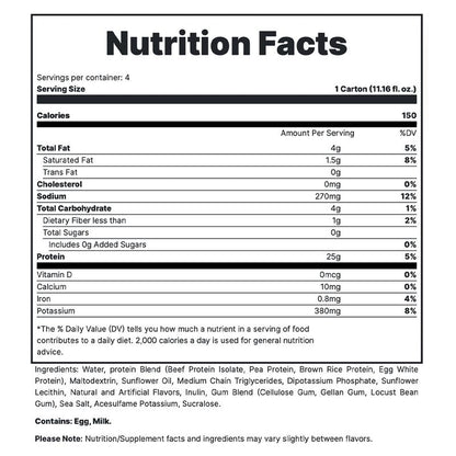 MRE Ready to Drink Protein Shakes - Sugar-Free + Keto Friendly RTD Protein Shakes - Whole Food Blend with 25G of Protein + MCT (4 Pack)