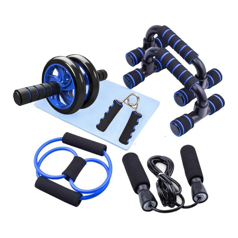 Home Workout Equipment, 7 Counts Abdominal Roller Wheel, H Push up Bars, Skipping Rope, Hand Grip Trainer, Resistance Band & Mat, Fitness Equipment for Ab Training, Adjustable Dumbbells, Calisthenics Equipment, Stomach Workout Equipment