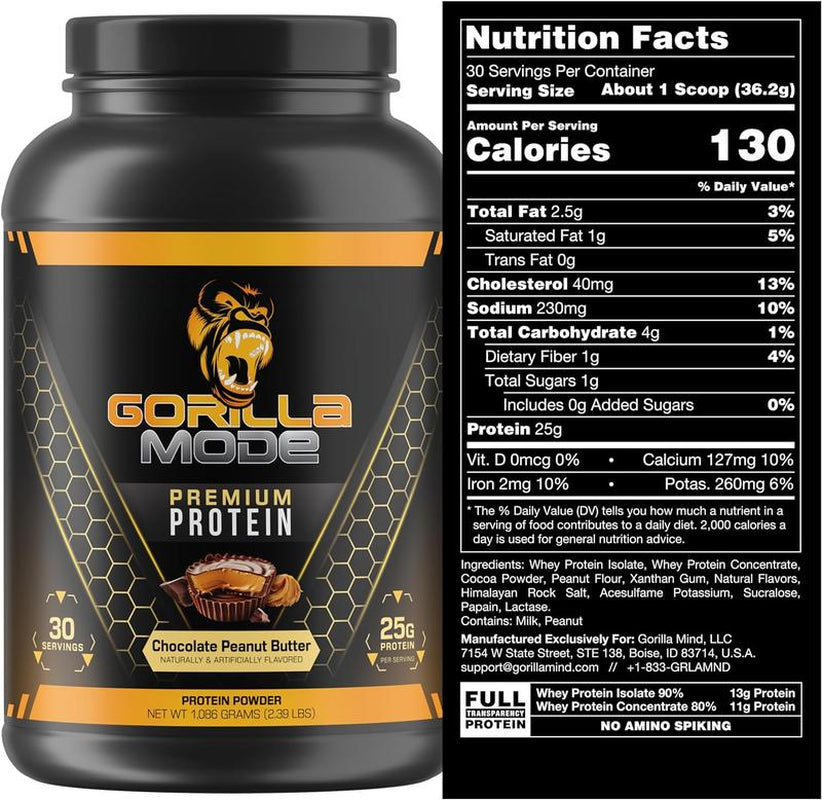 Gorilla Mode Premium Whey Protein - Whey Protein Isolate & Concentrate - Protein Powder for Post Workout Recovery & Meal Replacement (30 Servings)