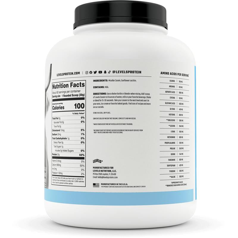 Levels Casein Protein, 100% Micellar, No Artificial Ingredients, 24G of Protein