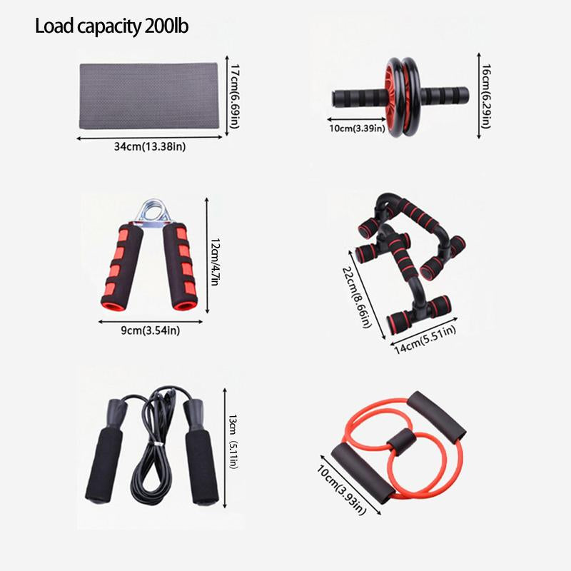 Home Workout Equipment, 7 Counts Abdominal Roller Wheel, H Push up Bars, Skipping Rope, Hand Grip Trainer, Resistance Band & Mat, Fitness Equipment for Ab Training, Adjustable Dumbbells, Calisthenics Equipment, Stomach Workout Equipment