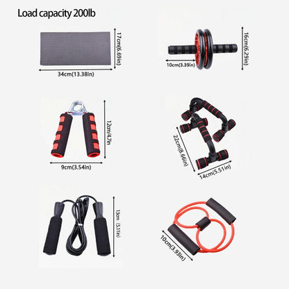 Home Workout Equipment, 7 Counts Abdominal Roller Wheel, H Push up Bars, Skipping Rope, Hand Grip Trainer, Resistance Band & Mat, Fitness Equipment for Ab Training, Adjustable Dumbbells, Calisthenics Equipment, Stomach Workout Equipment