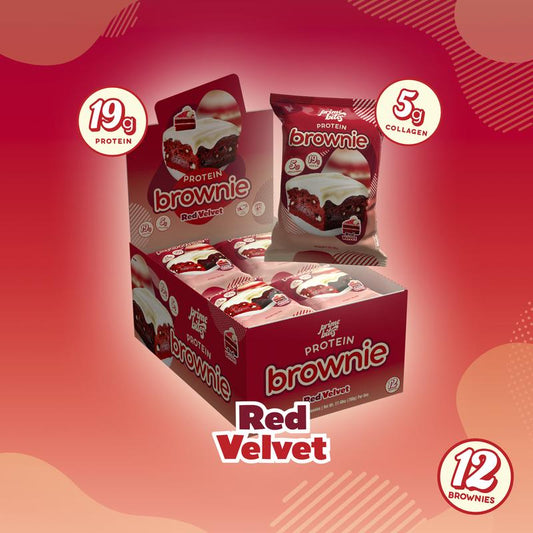 Red Velvet Prime Bites - 12 Pack - Protein Brownies with 19G Protein and 5G Collagen Snack - Fresh Baked High Protein Snack W/ Low Sugar