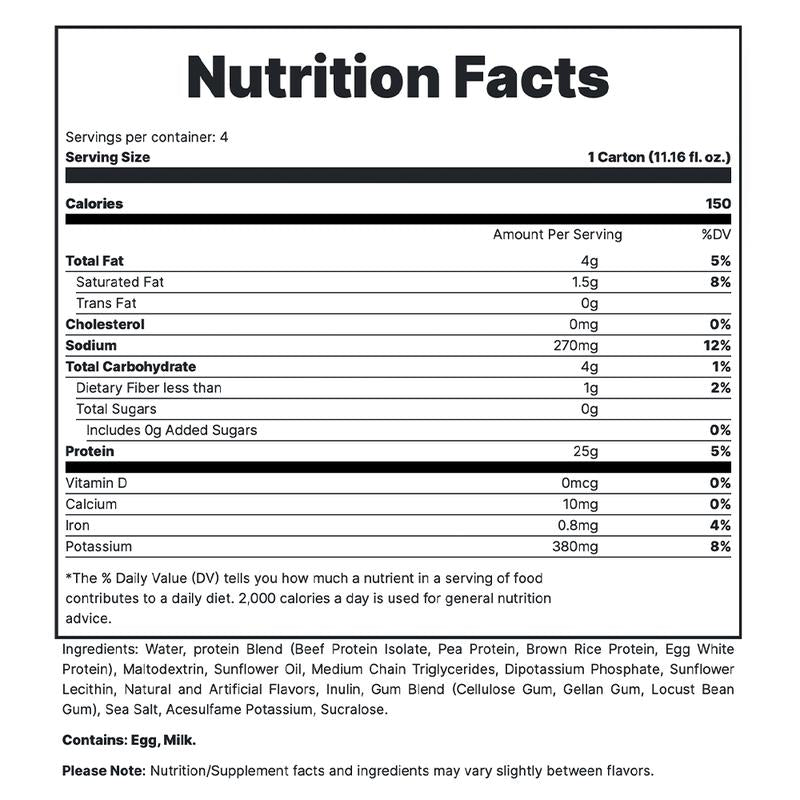 MRE Ready to Drink Protein Shakes - Sugar-Free + Keto Friendly RTD Protein Shakes - Whole Food Blend with 25G of Protein + MCT (4 Pack)