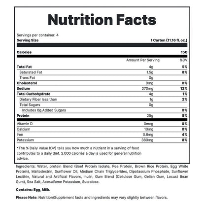 MRE Ready to Drink Protein Shakes - Sugar-Free + Keto Friendly RTD Protein Shakes - Whole Food Blend with 25G of Protein + MCT (4 Pack)