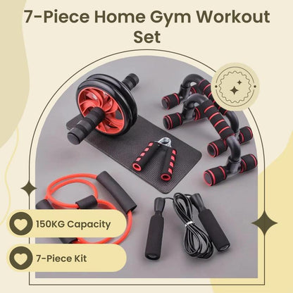Home Workout Equipment, 7 Counts Abdominal Roller Wheel, H Push up Bars, Skipping Rope, Hand Grip Trainer, Resistance Band & Mat, Fitness Equipment for Ab Training, Adjustable Dumbbells, Calisthenics Equipment, Stomach Workout Equipment