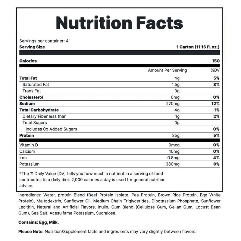 MRE Ready to Drink Protein Shakes - Sugar-Free + Keto Friendly RTD Protein Shakes - Whole Food Blend with 25G of Protein + MCT (4 Pack)