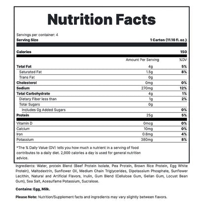 MRE Ready to Drink Protein Shakes - Sugar-Free + Keto Friendly RTD Protein Shakes - Whole Food Blend with 25G of Protein + MCT (4 Pack)