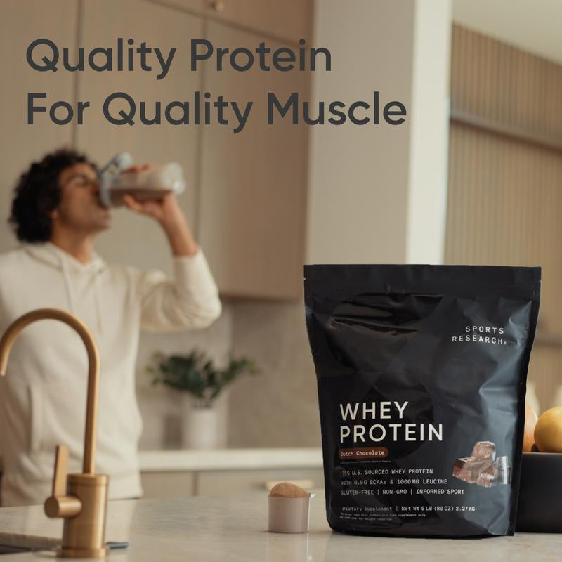 Sports Research Whey Protein - Sports Nutrition Whey Isolate Protein Powder - 5 Lb Bag Bulk Protein Powder 25G per Serving