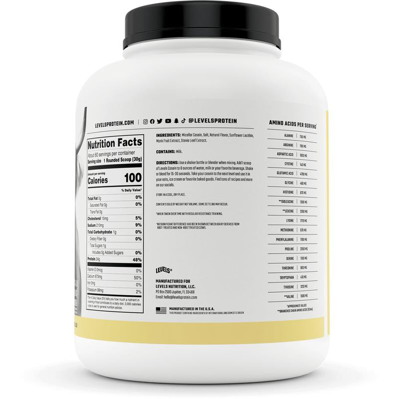 Levels Casein Protein, 100% Micellar, No Artificial Ingredients, 24G of Protein