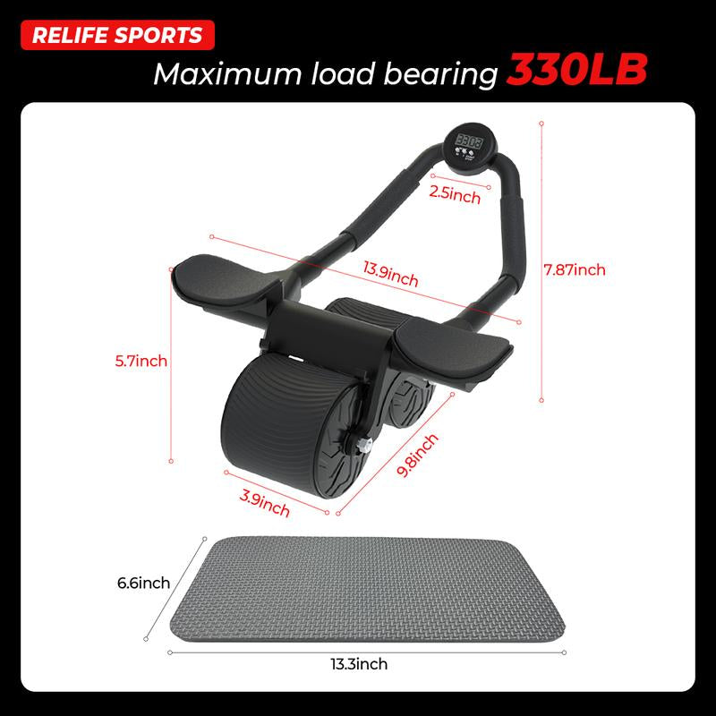 RELIFESPORTS Auto-Rebound Ab Roller - Core Trainer with Timer & Elbow Support - Home Workout for Men & Women