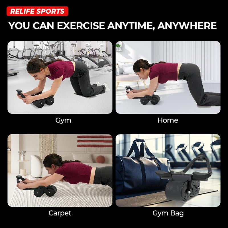 RELIFESPORTS Auto-Rebound Ab Roller - Core Trainer with Timer & Elbow Support - Home Workout for Men & Women