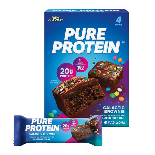 Pure Protein Bars, Galactic Brownie, 20G Protein, Gluten Free, 1.76 Oz, 4 Ct Snack Chocolate