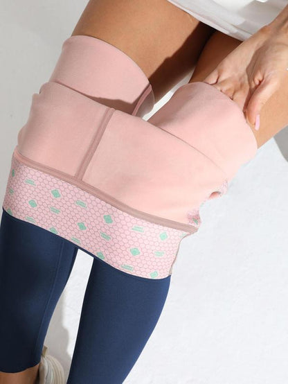 Women'S Solid High Waist Thermal Lined Sports Leggings, Casual Comfy Breathable Skinny Pants for Yoga Gym Workout Running, Ladies Curvy Sportswear for Fall & Winter