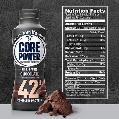 Fairlife Core Power Elite High Protein Shake, 42G Bottle, 14Oz, 12 Pack and Nutrition High Protein Shake 12 Packs High Protein