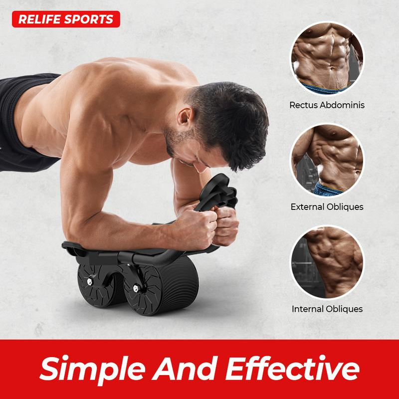 RELIFESPORTS Auto-Rebound Ab Roller - Core Trainer with Timer & Elbow Support - Home Workout for Men & Women